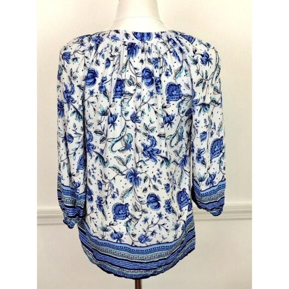 Rose & Rhyme Womens 3X Blouse Top Blue Floral Tunic Ikat Plus Size Print Rayon - Picture 3 of 11
